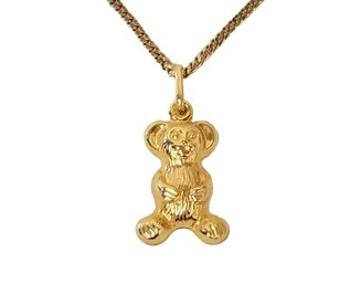 Vintage 8kt Yellow Gold Teddy Bear Pendant Necklace