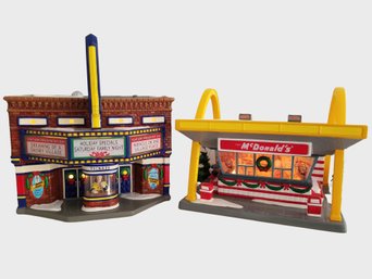 Vintage Dept. 56 Snow Village McDonald's & Cinema 56 Christmas Light Up Houses - NEEDS REPAIR