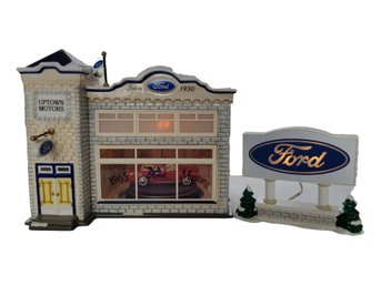 1998 Department 56 Uptown Motors Ford Christmas Snow Village House Lighted With Box - Retired