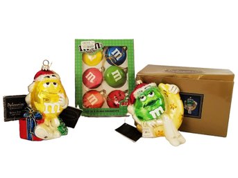 Adorable Vintage Kurt Adler Polonaise Collection M&M Blown Glass Ornaments With Boxes  (lot 2)