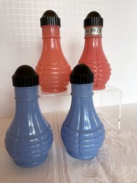 2 Pr. EUCLID COFFEE CO. Tall Salt & Pepper Shakers GREAT COLORS!!! Screw On Tops