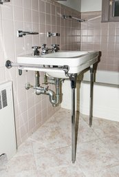 A Vintage Standard Brand Mid Century Wall Sink, Chrome Legs And Towel Bars - Bath 1