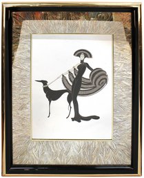 Vintage 1980s Erte 'Symphony In Black' Art Mirror In Gold Frame