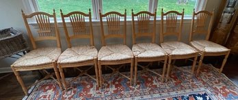 Rustic 6 Wooden Chairs With Rush Style Seats