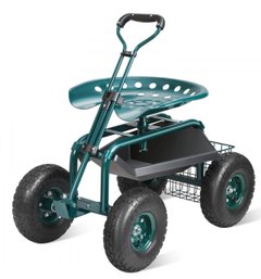 Rolling Garden Cart Scooter With Seat And Wheels, Rolling Garden Seat With Wheels And Storage Tray, 360 Swivel