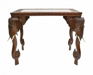 Indian Colonial Side Table With Elephant Legs, 1840s