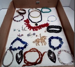 Jewelry Lot With Glass & Resin  Beads - Necklaces, Bracelets, Earrings, And Pin   C3