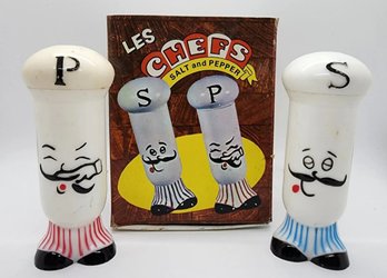 Vintage New Old Stock Les Chefs Salt & Pepper Shakers Plastic NOS Carnival Prize