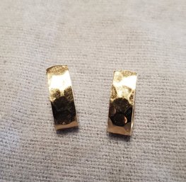 14kt Gold Stud Earrings With Hand- Hammered Loops