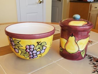 Two More Lillian Vernon Fruit Lovelies - Mixing Bowl & Cracker Jar