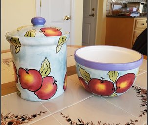 Two Lillian Vernon Ceramic Lovlies - A Cookie Jar & A Fruit / Mixing Bowl