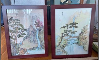 'Autumn In Bingchen' Pair Of Two (2) Chinese Paintings On Canvas, Framed And Ready To Hang