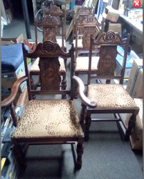 Six Lovely Wood Vintage Dining Room Chairs With Leopard Print Upholstery    CV1