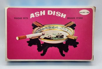 RARE Vintage New Old Stock Carnival Prize Panda Ash Dish & Dragon Stand Ashtray