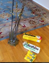 Vintage Brass Fireplace Tools And Duraflame Logs