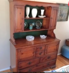 Charming 1950s Pine Hutch With Cherry Finish