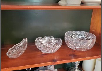 Trio Of Brilliant Crystal Pieces - 2 Bowls & 1 Ladle Rest