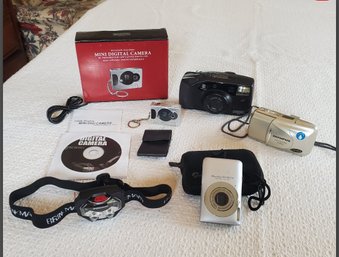 Lot Of Cameras - Classic Good Brands - Minolta, Olympus, Canon Restoration Hardware Mini Camera!