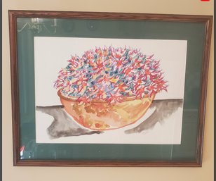 Vibrant Colors In This Wooden Framed Still Life Watercolor Painting Hand Signed By Artist In 1999