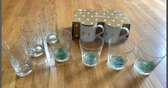 Christmas Cups, Glasses & Mugs: Lot Of 11 Total