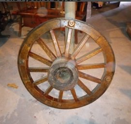 Vintage Authentic Wagon Wheel Table With Glass Top