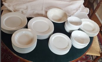 Large Lot ( 39 Total Pieces ) Of Durable White China- Culinary Arts, Crate & Barrel, Libbey, Prinua