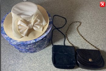 Sunday Best: A Ladies' Hat (1) And Two (2) Leather Black Pocketbooks