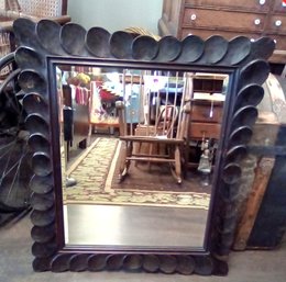 Large Carved Dark Stained Wood Framed Beveled Mirror        PANTRY