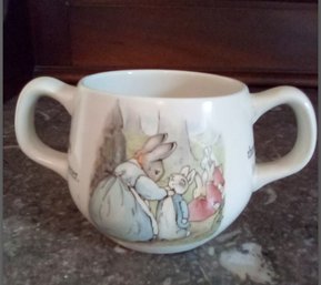Wedgwood Child's Ceramic 2-handled Cup With Beatrix Potter Created Peter Rabbit Family Characters