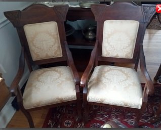 Pair Of Vintage Arm Chairs With Beautiful Silk Fabric