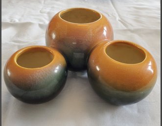 Vintage Hull Pottery #107 Three Orb Flower Pot- Orange & Green