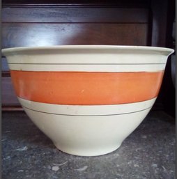 Roseville Pottery Bowl With Orange & Black Stripes On Cream Background