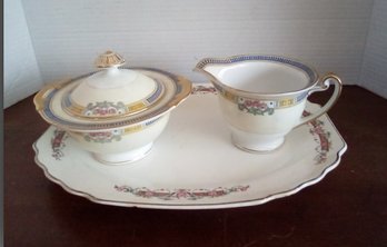 Vintage Meito China Creamer And Sugar Bowl Made In Japan & W.s. George White Platter Made In England