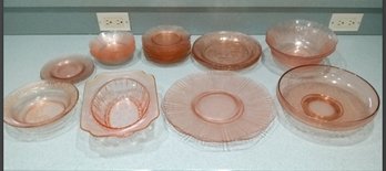 Assortment Of Pink Depression Glass Service Ware 31 Pieces