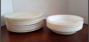Vintage Fire King Oven Ware 6 Salad Bowls & 11 Luncheon Plates,  Made In USA