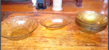 Vintage Yellow Depression Glass Side Serving Bowls