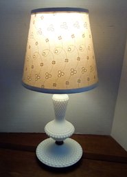 Vintage Milk Glass Hobnail With Brass Lamp And Fabric Eyelet Shade