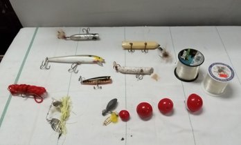 Assorted Fishing Tackle, Line, Lures, Bobbers   A1