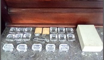 17 Glass Salt Cellars & 11 Poly Salt Spoons Along With Box For The 12 Matching Cellars