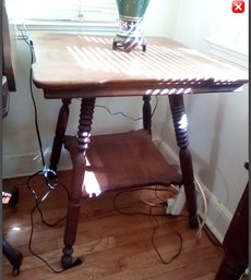 Lovely Vintage Table With Build In Shelf Below And Ribbed Turned Legs