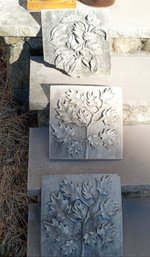 Three Stone Cement Tiles With Leaf Impressions