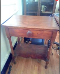 Solid Wood Vintage Side Table With Drawer And Shelf Below For Additional Space