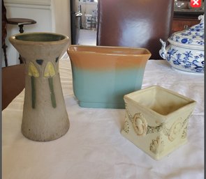 Three Unmarked Pottery Vases / Planters