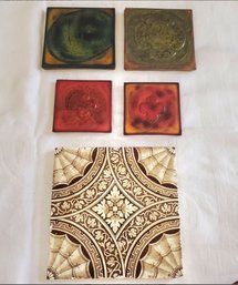 Five Vintage Decorative Tiles - Coasters / A Mintons Trivet