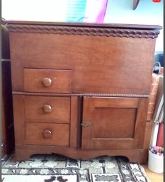 Beautiful Vintage Commode Cabinet & 3 Front Drawers Below The Lift Top Storage With Casters