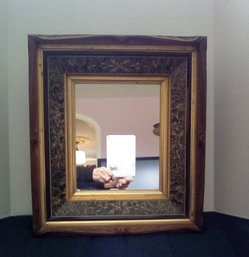 Lovely Mirror With Unique Carved Frame And Carved Mottled Wood Border
