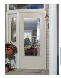 LARSON Concord 36-in X 80-in White Mid-view Retractable Screen Wood Core Storm Door With White Handle