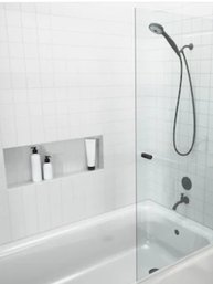 Glass Warehouse 31-1/2-in W X 58-in H Single Frameless Hinged Matte Black Standard Shower Door (Clear Glass)