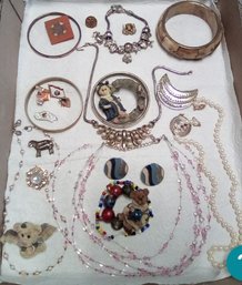 Lot Of Monet Pearl Style & More Necklaces,  Bracelets, Boyd Bear Style Pins, Earrings, Charms, And Pendant D2