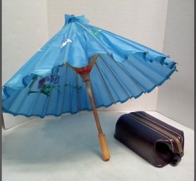 SWANK Split Cowhide Zippered Dopp (toiletry) Kit And Handmade, Hand Painted Sun Umbrella  CVBK